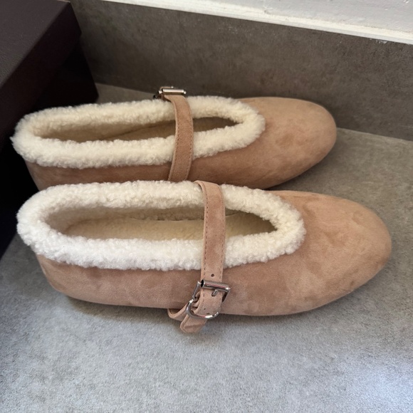 Women's Alaïa Shearling Ballet Flats Tan - Picture 6 of 12